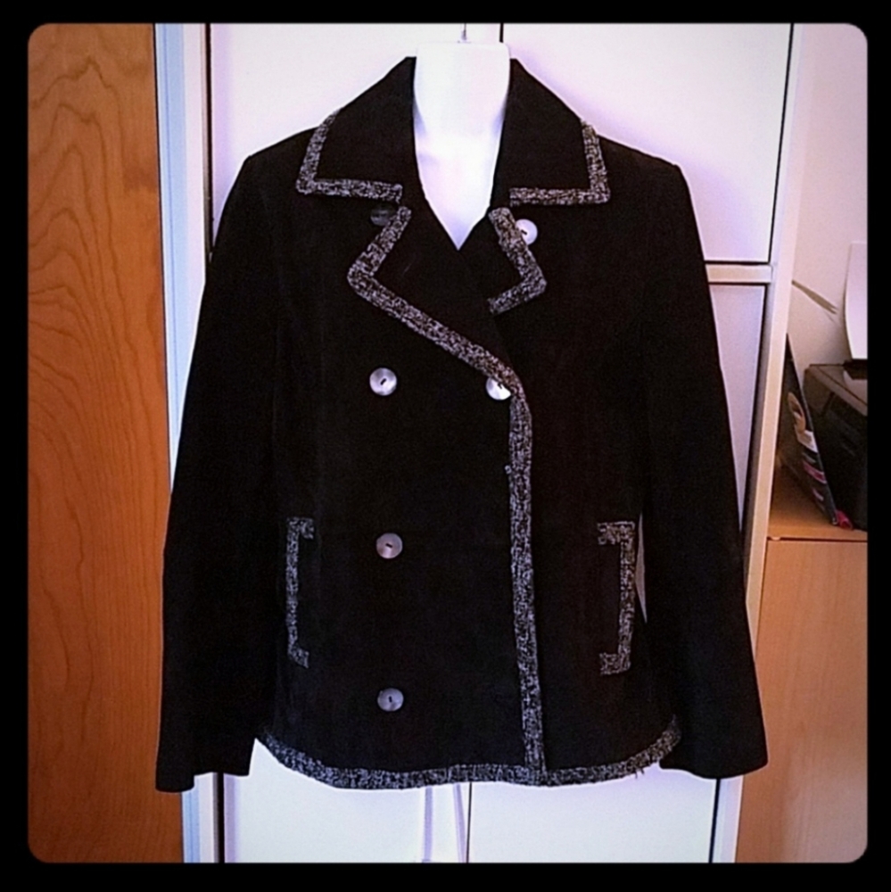 NWOT- Leather Coat with Gray Accents